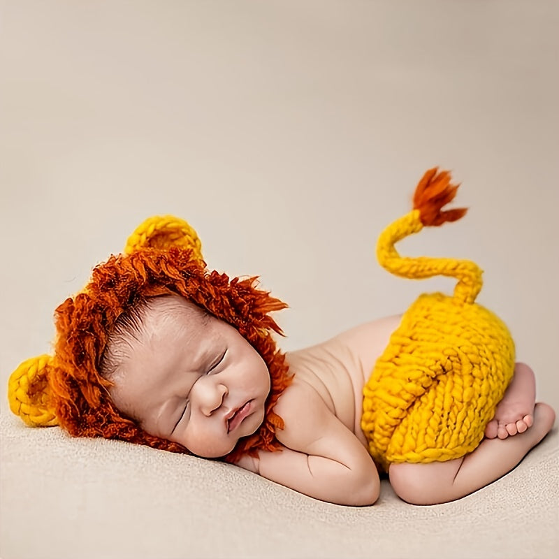 3M Lion Handknitted Baby Photography Props Hat Shorts Suit