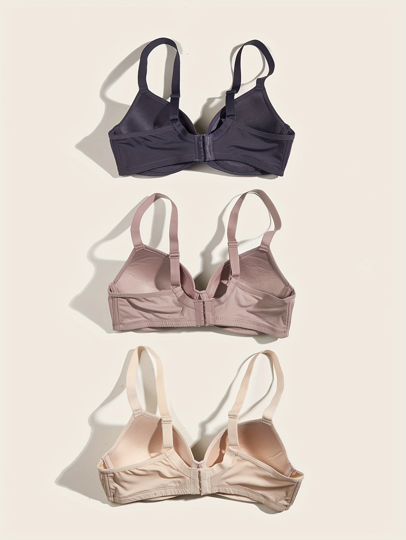 3pcs Solid T Shirt Bras Comfortable Push Up Bra Women's Lingerie