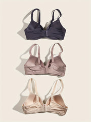 3pcs Solid T Shirt Bras Comfortable Push Up Bra Women's Lingerie