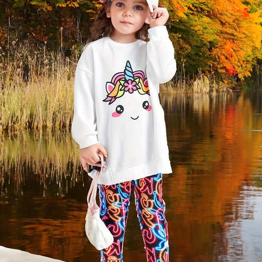 Girl's Unicorn Long Sweatshirt & Leggings Set