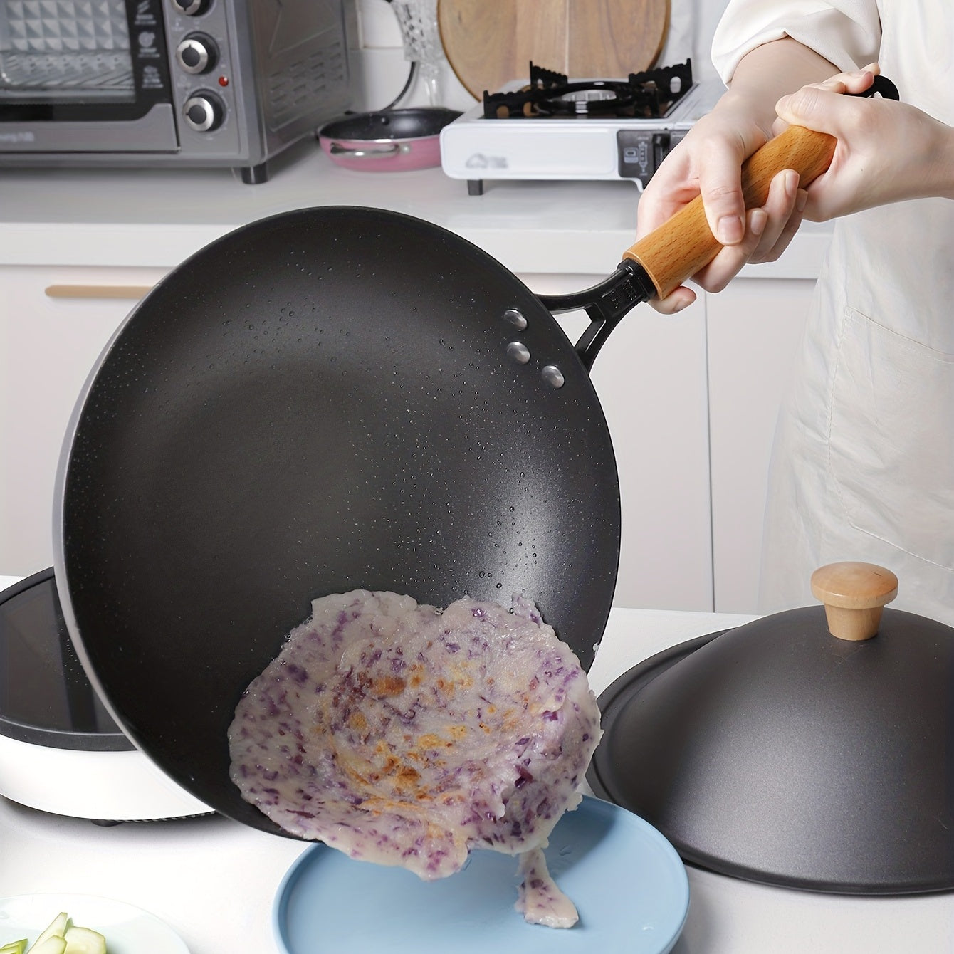 30 Cast Iron Wok With Lid Chinese Cooking Frying Pan