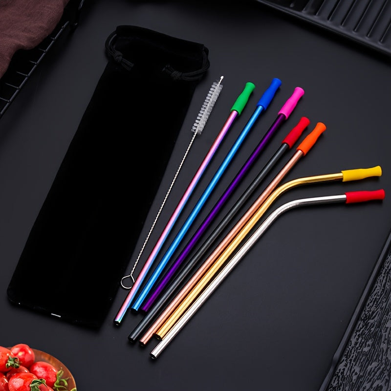 8pcs Stainless Steel Reusable Straws Heat Resistant for Party Wedding