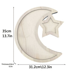 Stars and Moon Wooden Ornaments for Ramadan and Eid Al Fitr Dessert Tray