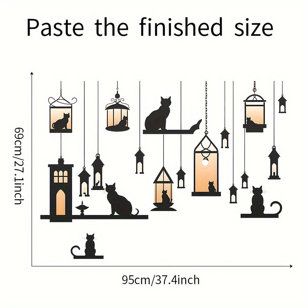 2pcs Hanging Vine Street Lamp Light Cat Stick Wall Sticker Decal