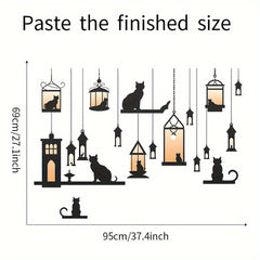 2pcs Hanging Vine Street Lamp Light Cat Stick Wall Sticker Decal