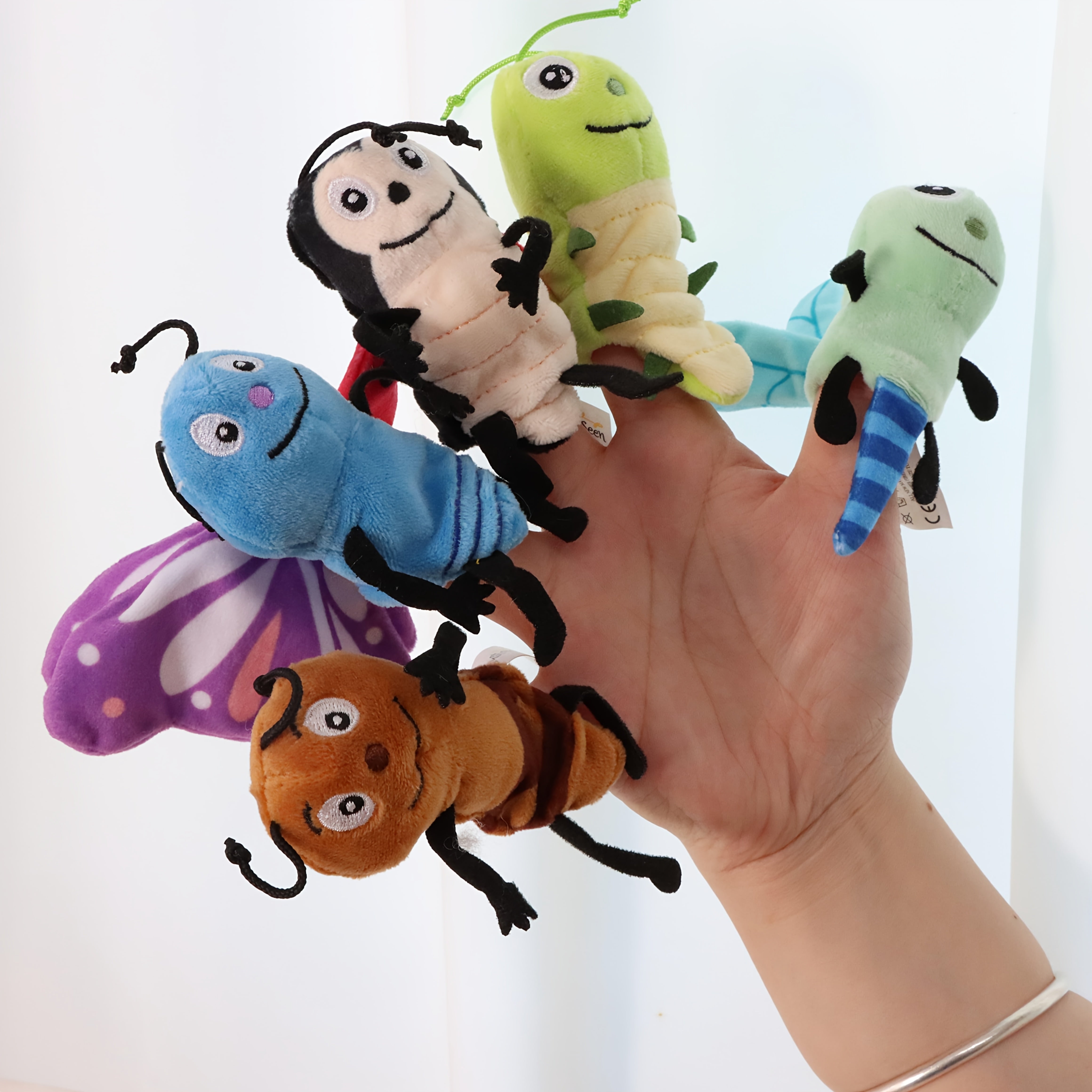 6 Styles Insect Plush Finger Puppets Soft Mini Hand Puppets with Antennae & Eyes