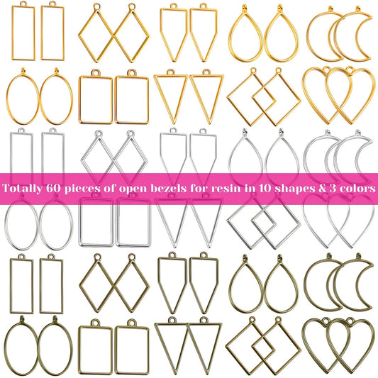60Pcs Open Bezels Resin Craft Jewelry Molds For Necklaces Earrings