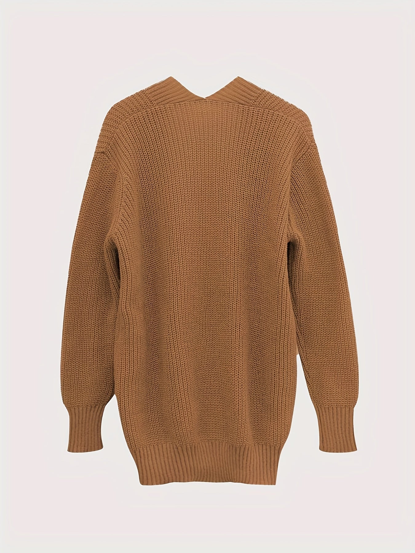 Solid Knit Cardigan Long Sleeve Sweater With Pockets