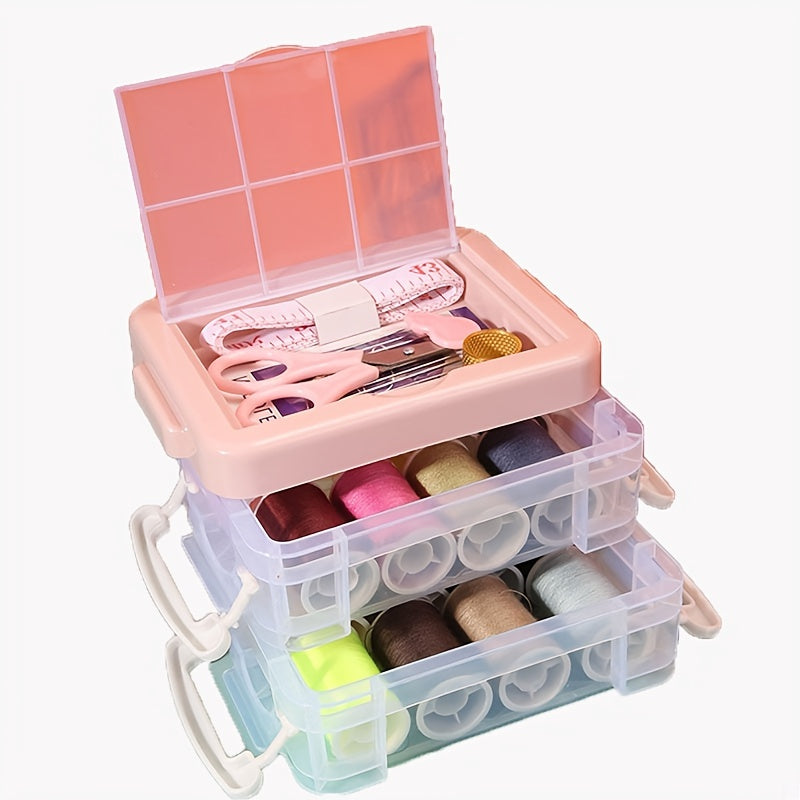 Transparent 3 layer Sewing Box Set Portable Household Sewing Kit