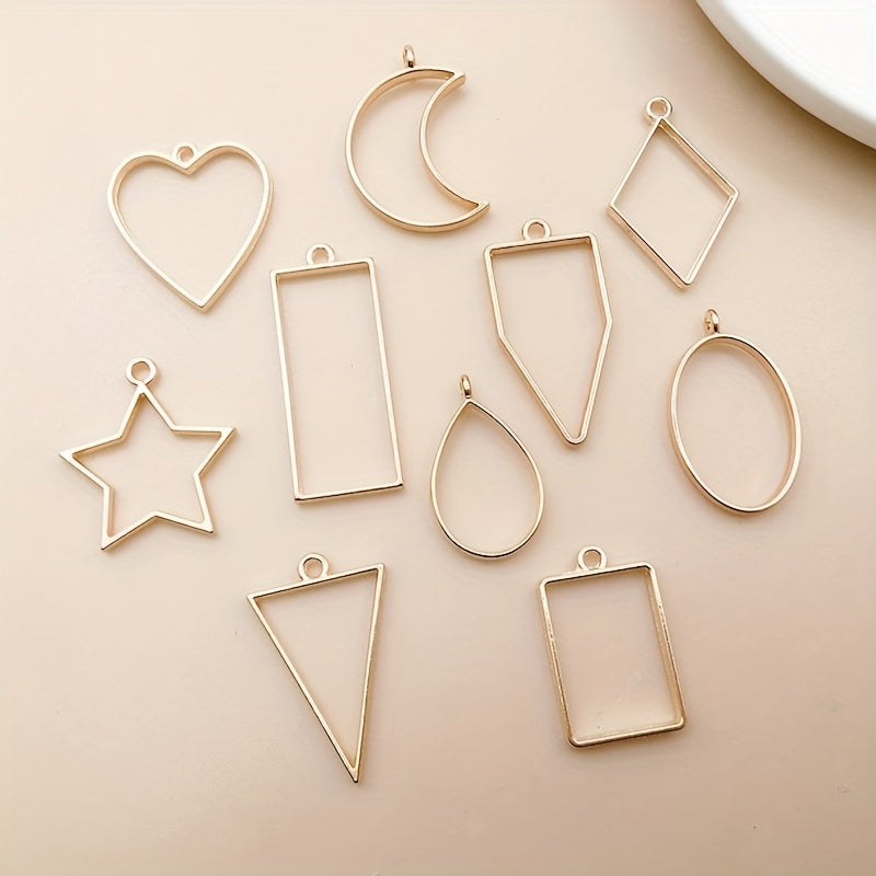 10pcs KC Golden Geometric Frame Pendant Charm for DIY Jewelry Making