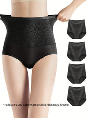 4pcs Jacquard Tummy Control Panties High Waist Intimates Briefs