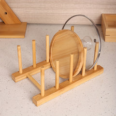 Bamboo Dish Storage Rack Stand Drain Tray Holder for Kitchen