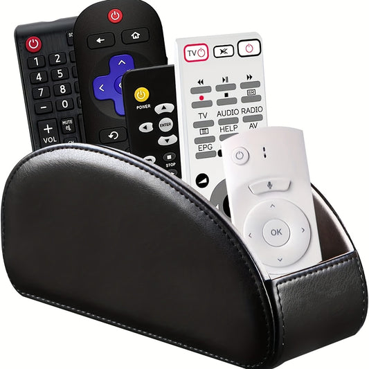 TV Remote Control Holder 5 Compartments PU Leather Remote Caddy Storage Box