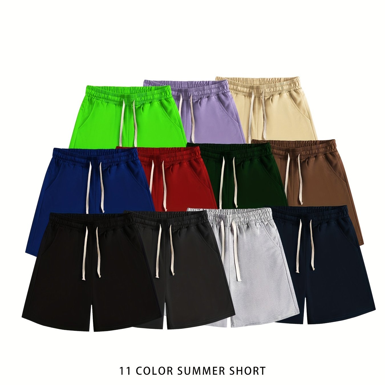 Classic Comfy Men's Shorts Solid Color Elastic Waist Drawstring Summer