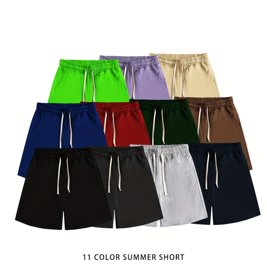 Classic Comfy Men's Shorts Solid Color Elastic Waist Drawstring Summer