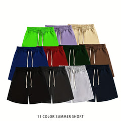 Classic Comfy Men's Shorts Solid Color Elastic Waist Drawstring Summer