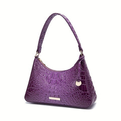 Crocodile Pattern Underarm Bag Leather Textured Handbag Purse