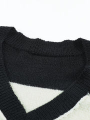 Colorblock V Neck Drop Shoulder Sweater Plus Size