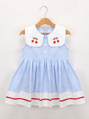 Toddler Girls Striped Sleeveless Dress with Cherry Decor