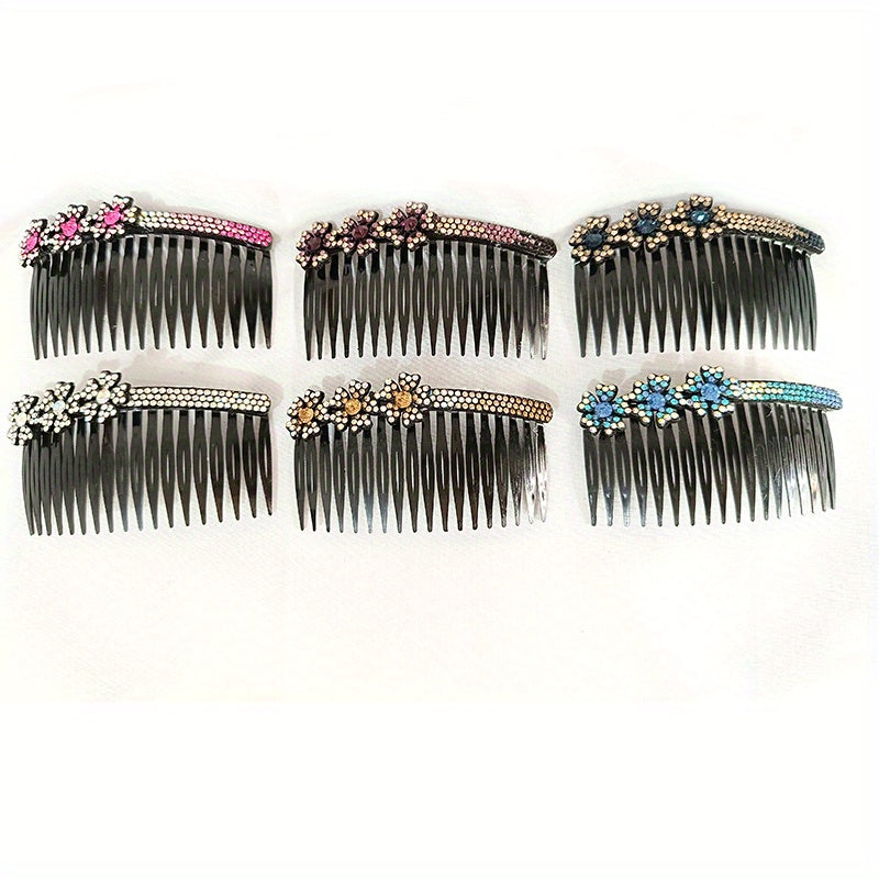 6pcs Rhinestone Flower Hair Comb Pin for Side Hair Bang