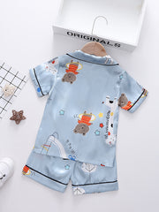 Girls Family Pajamas Set Animals Graphic V Neck Short Sleeve Top & Shorts