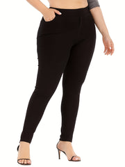  Solid Skinny Trousers High Rise Medium Stretch