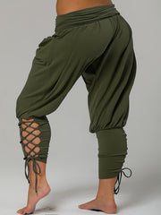  Casual Pants Women's Plus Plain High Rise Lace Up Medium Stretch Pants