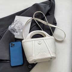 Small Satchel Crossbody Bucket Bag PU Leather Textured Bag Purse Classic