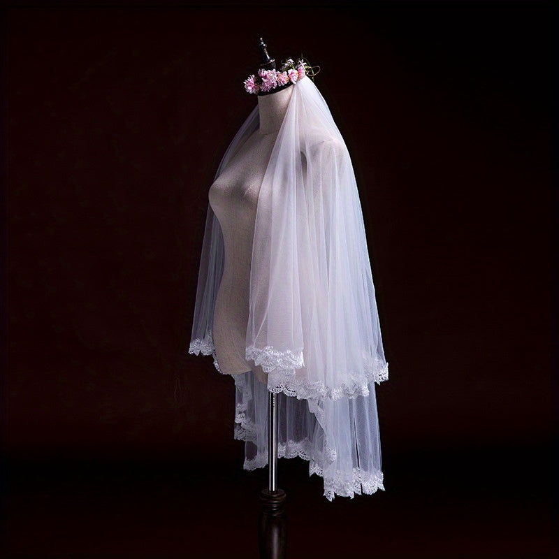 Bridal Wedding Veil Lace Edge Double Layered Comb Access