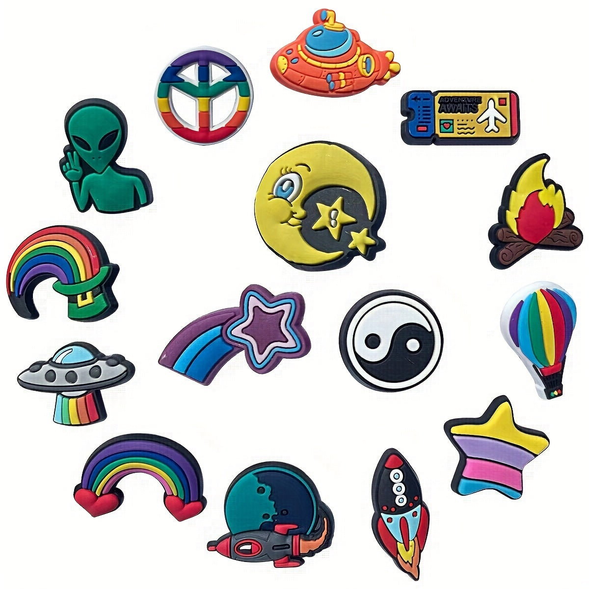 30 PCS Adventure Space Rainbow Shoe Charms for Clogs Sandals