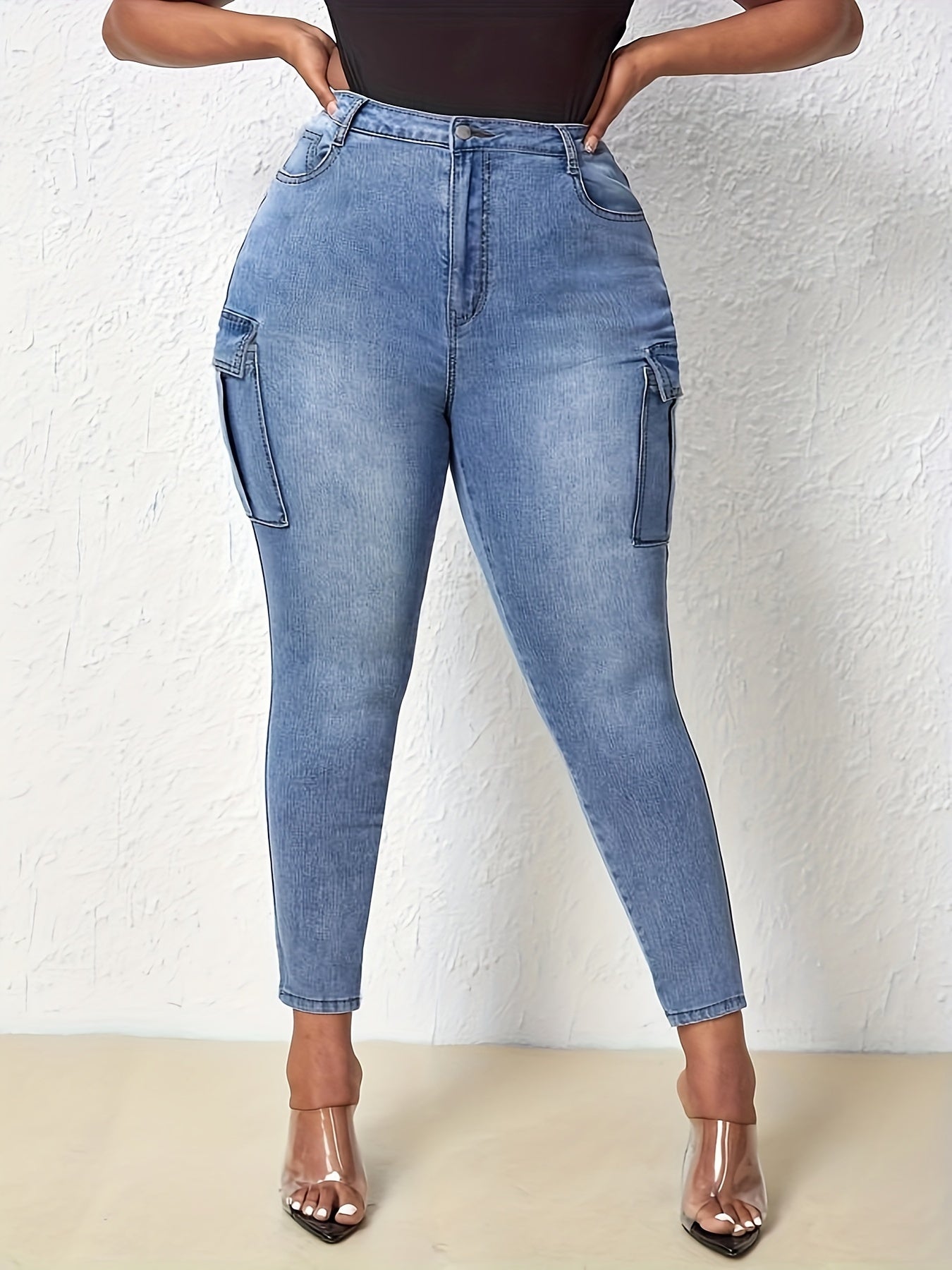 High Rise Skinny Cargo Jeans with Flap Pockets