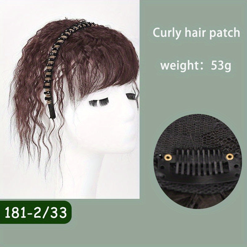 Short Curly Hair Topper w/Bangs & Headband Clip In Extensions