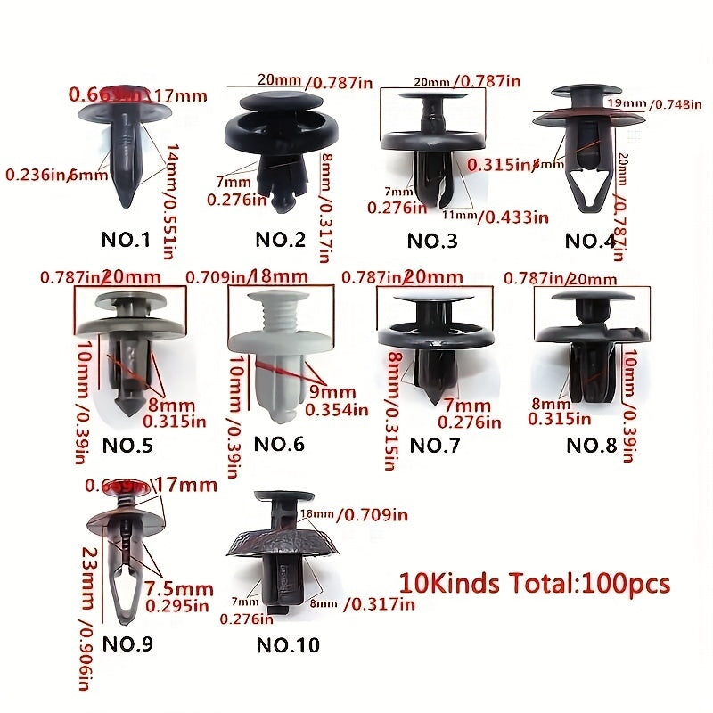 100pcs Mixed Universal Car Buckles Rivets Clips Screws