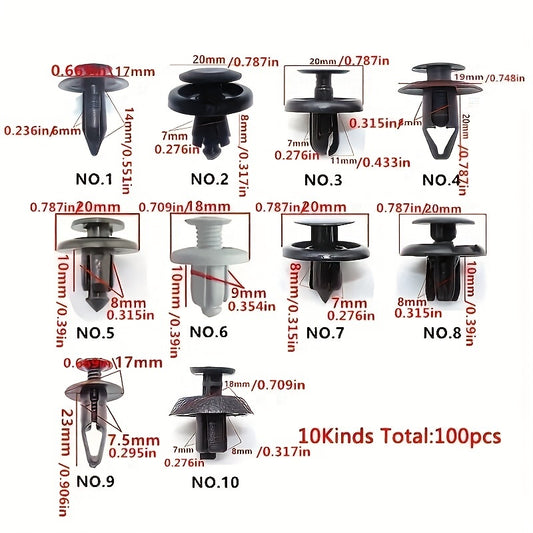 100pcs Mixed Universal Car Buckles Rivets Clips Screws