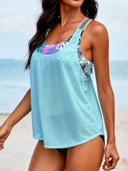 Tropical Print Tankini Set High Cut Two Piece Swimsuit