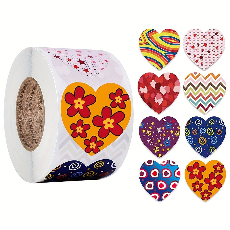 500 Love Label Stickers 8 Patterns Roll Gift Decoration Adhesive Stickers