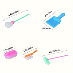 9pcs Doll Cleaning Tools Set Broom Bucket Dollhouse Furniture Decor