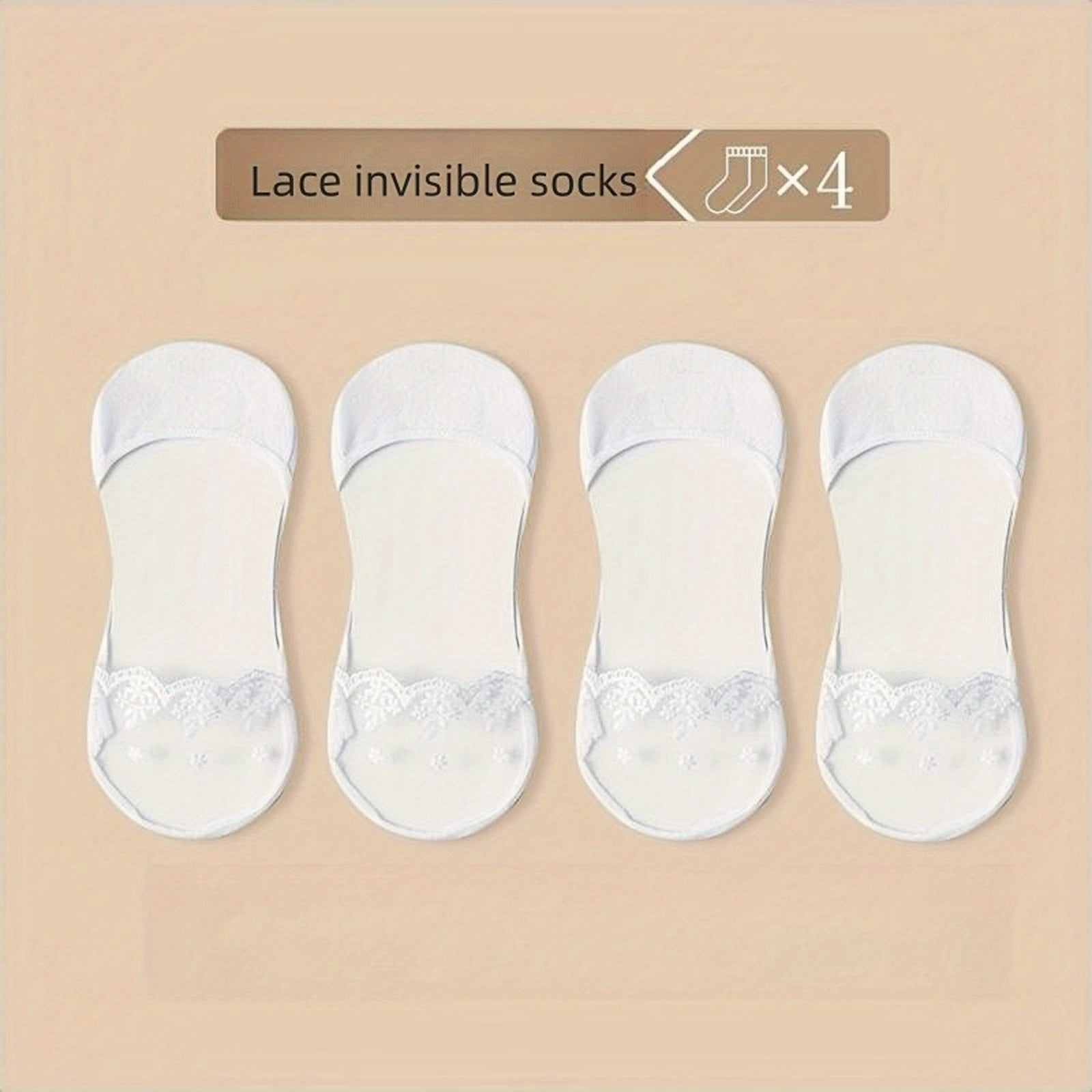4 Pairs Floral Lace Slingback Socks