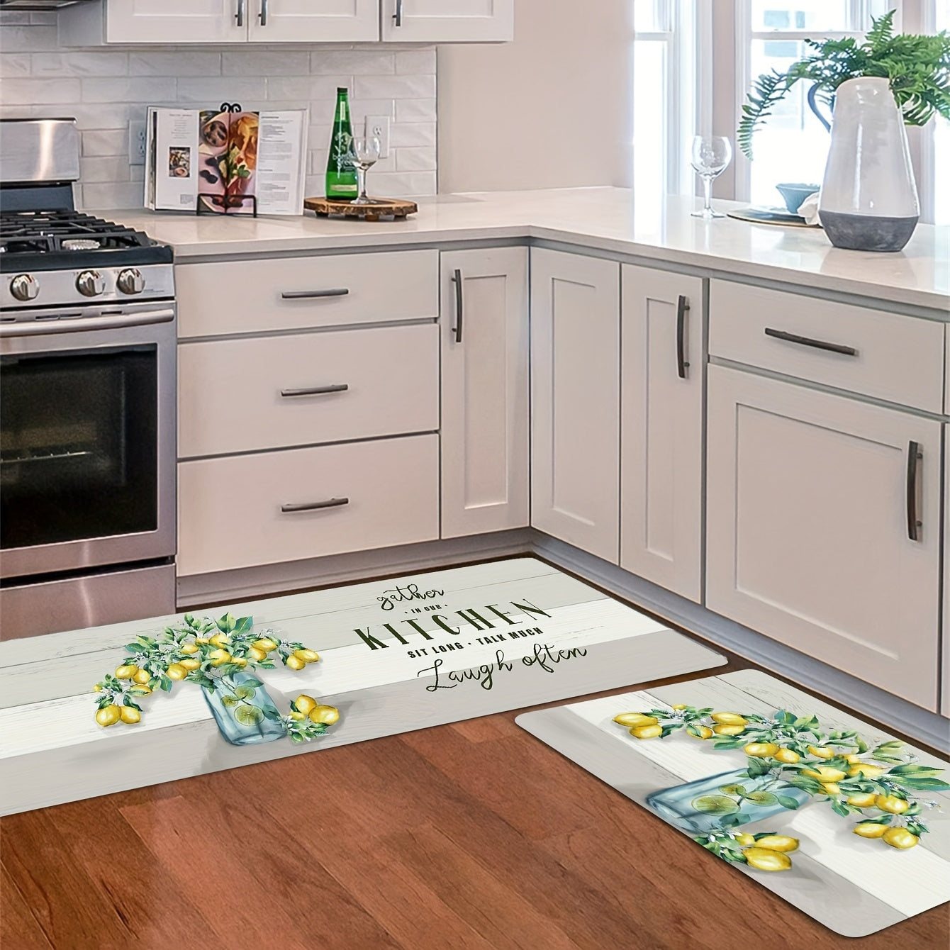Lemon Pattern Sponge Kitchen Rugs Anti-fatigue Mat Anti-slip Doormat