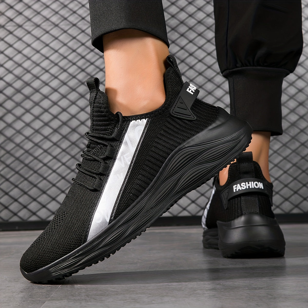 Men's Slip-On Sneakers with Shoelaces Breathable Mesh Athletic Shoes