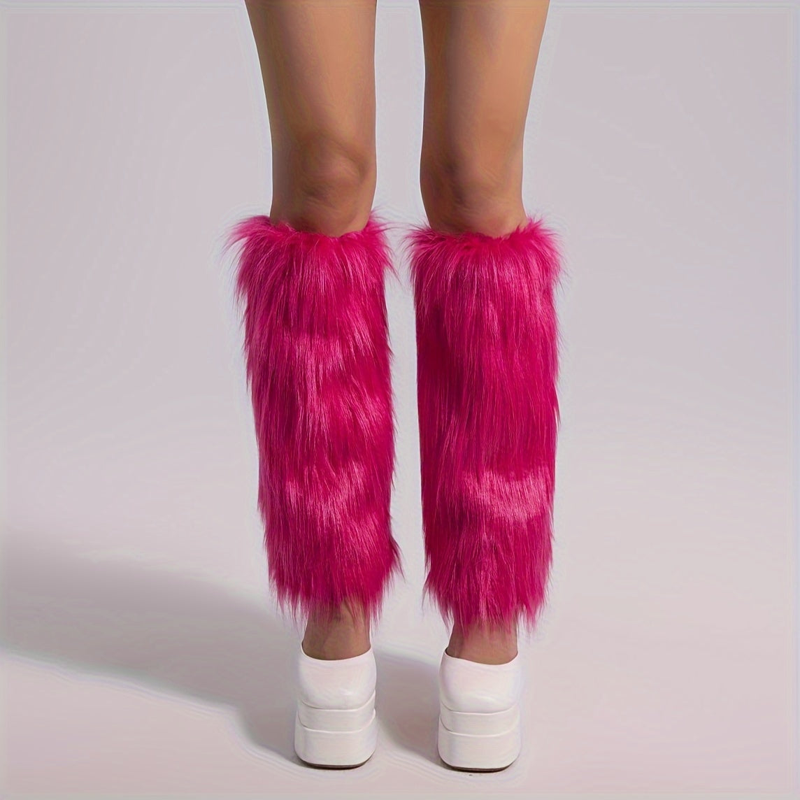 Solid Fuzzy Leg Warmers Knee High Socks Women's Stockings