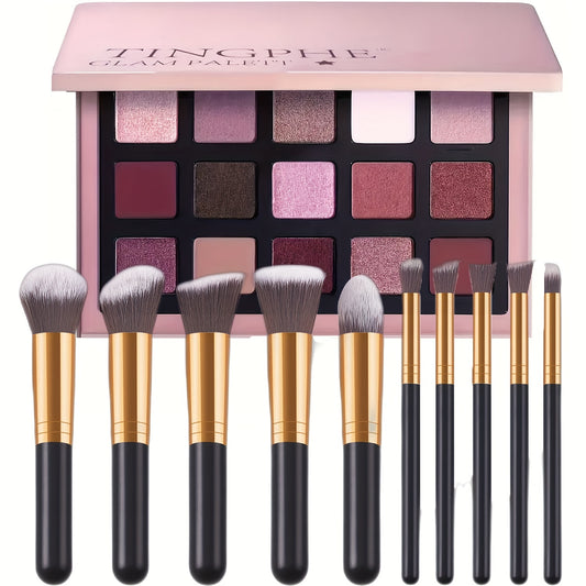 15 Colors Purple Eyeshadow 10 Brushes Set Eye Makeup