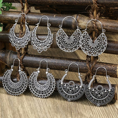 Vintage Ancient Silver U Shaped Earrings Women's Boho Hollow Dangle Earrings
