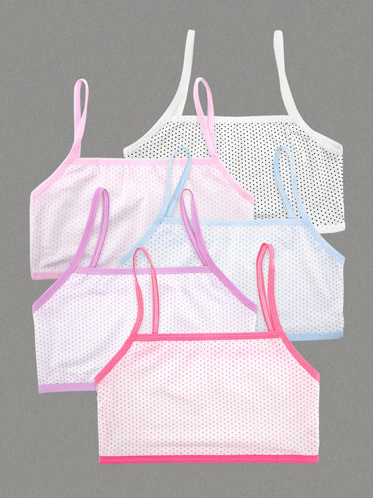 5pcs Girls Polka Dot Print Bras Soft Comfort Bralette Underwear