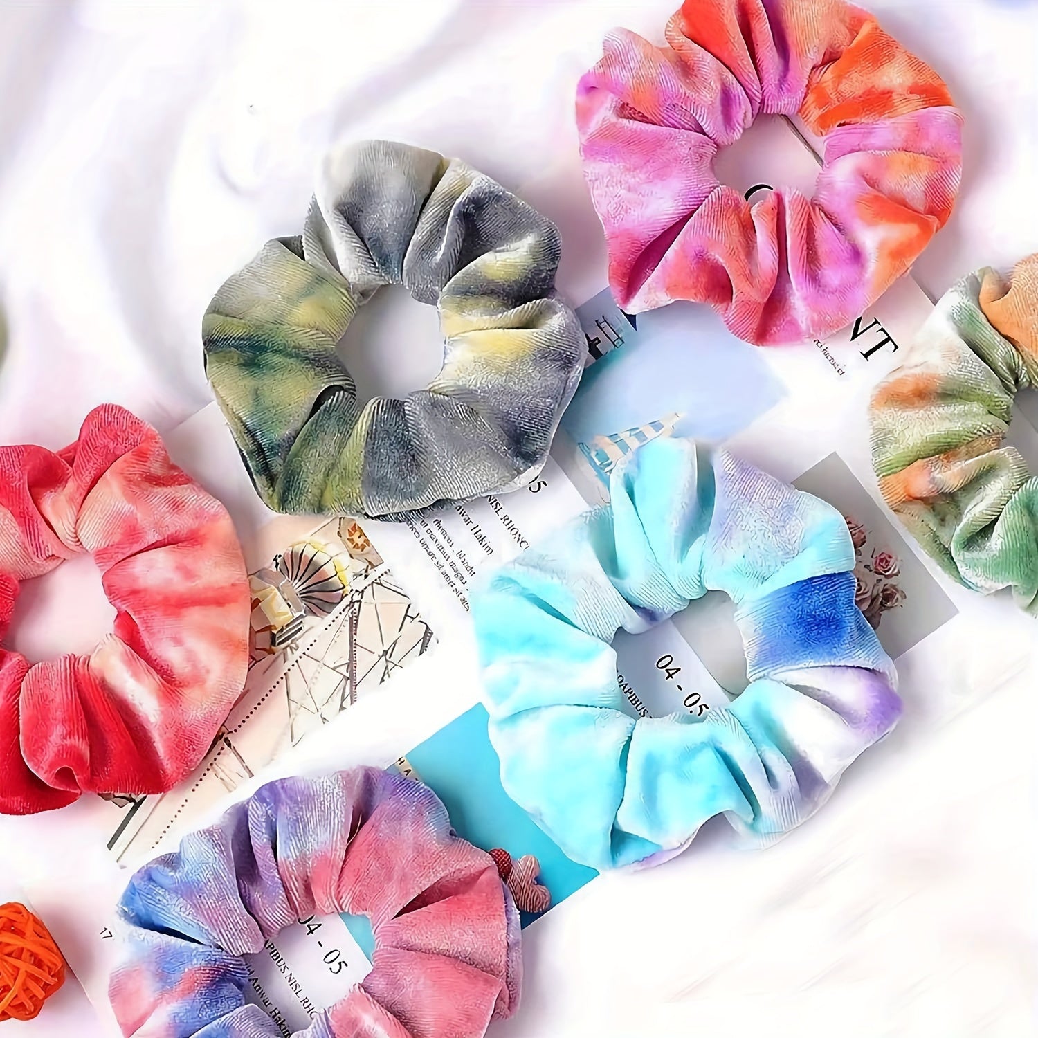 12 Pcs Tie Dye Velvet Scrunchies for Hair - Soft Rainbow Hair Bands