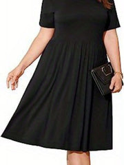  Short Sleeve Stretch Pleated Dress
