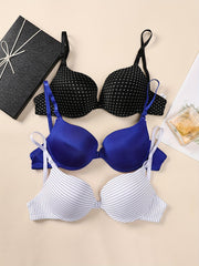 3 Pcs Women's Sexy Print Front Open Plunge Bras