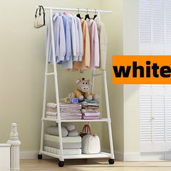 2-Layer Triangle Coat Rack Storage with Wheels Household Organizer