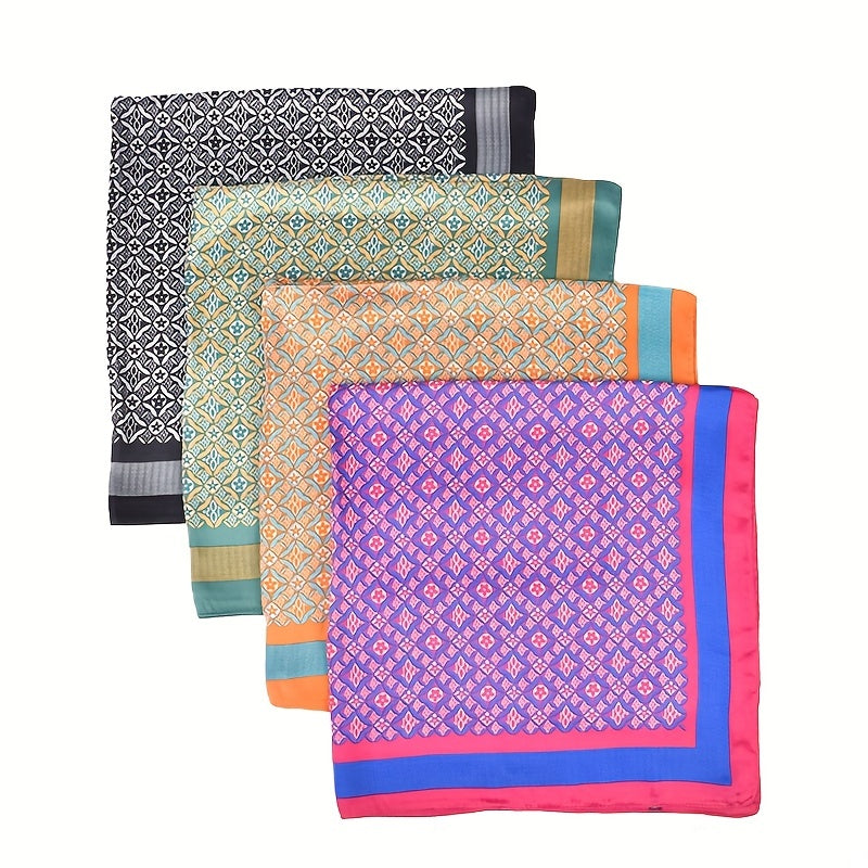 Geometric Floral Bandana Silk Scarf Solid Satin Shawl Neckerchief