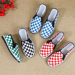 Women's Checker Pattern Canvas Shoes Slip On Flat Loafers